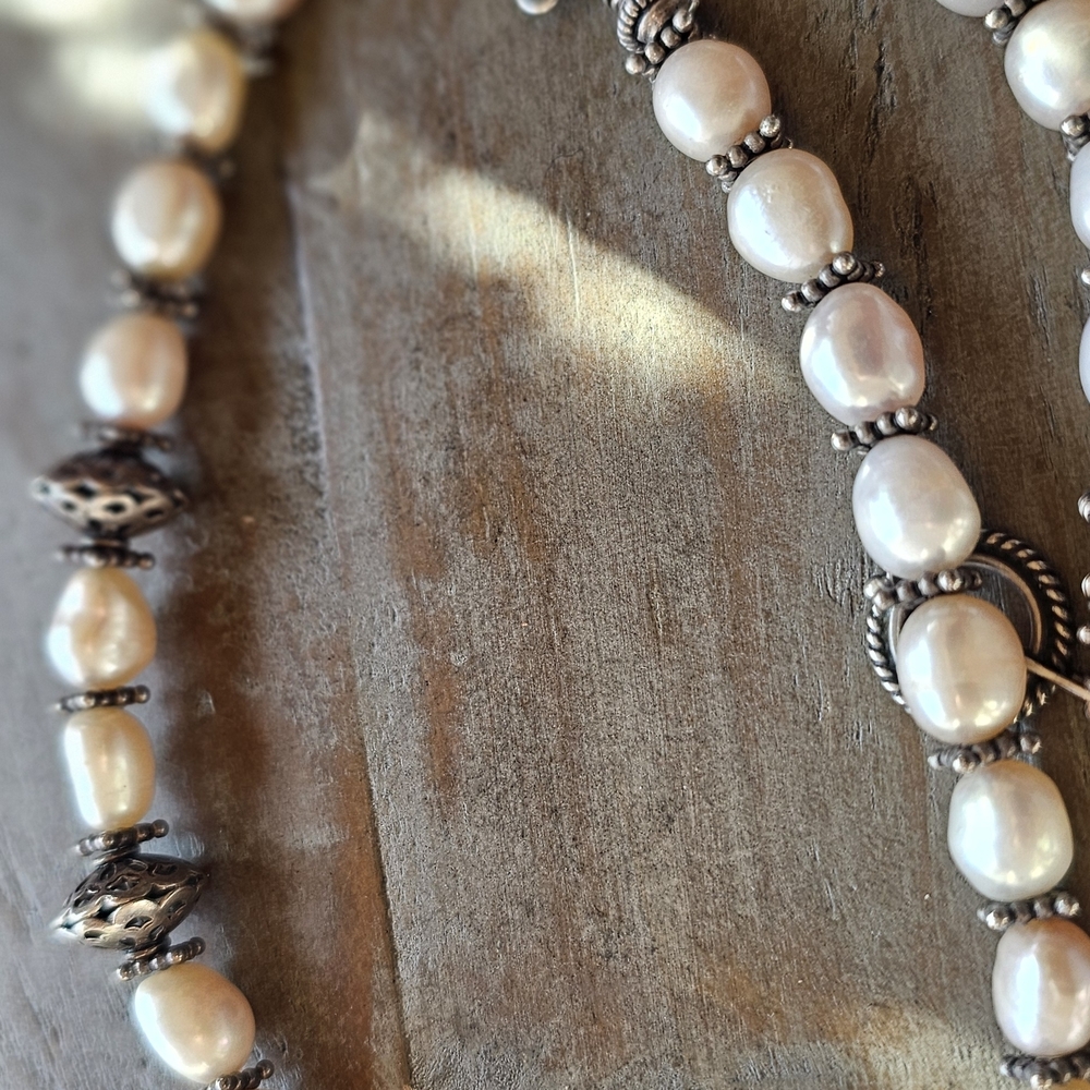 Pearl and Silver Bead Necklace   Mothers Day Gifts